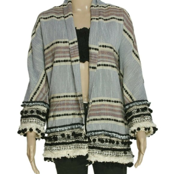 Zara women Striped Fringes Kimono Coat Jacket - Picture 3 of 7